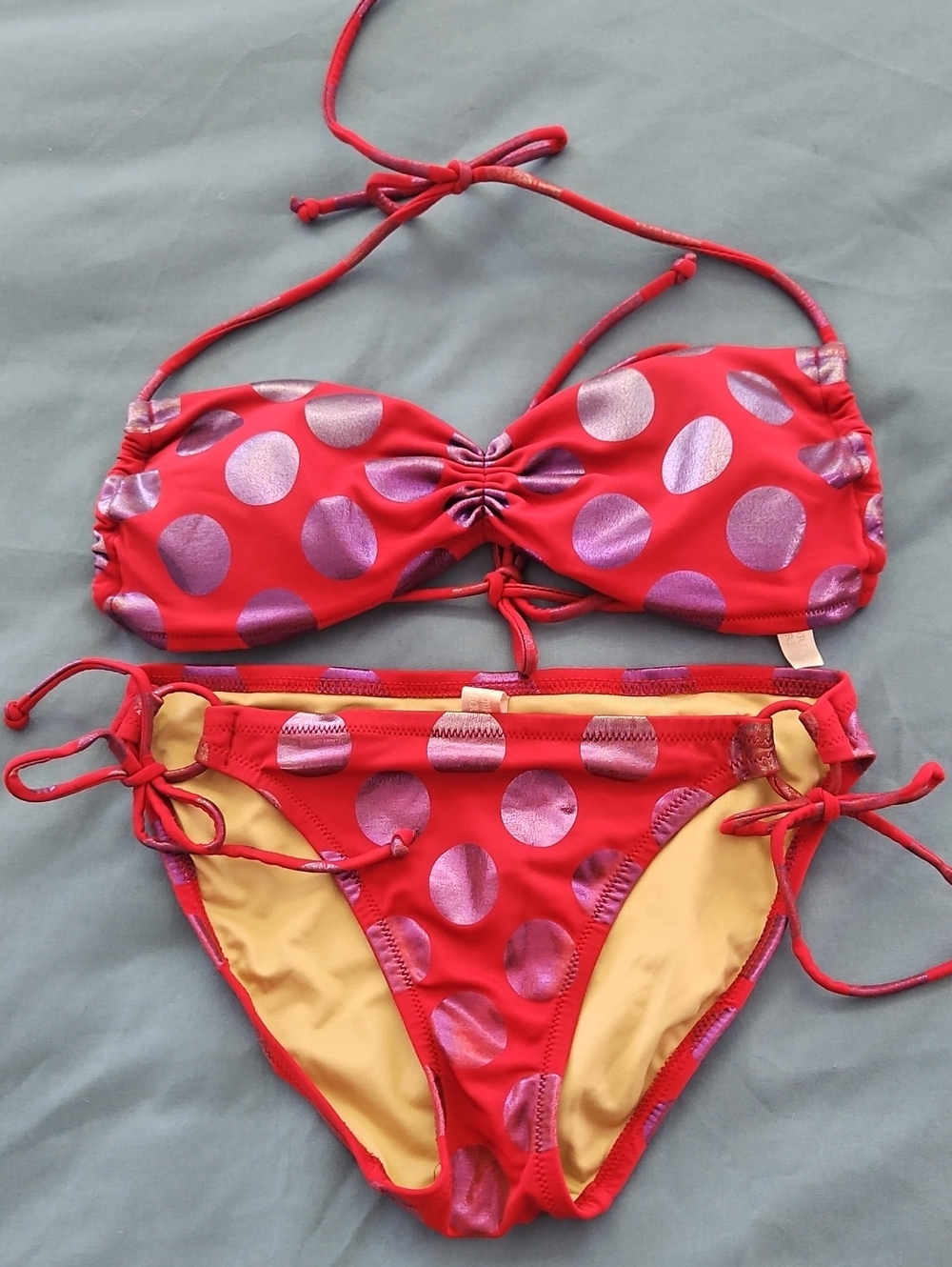 Victoria's Secret Red Bikini with Metallic Purple Polka Dots